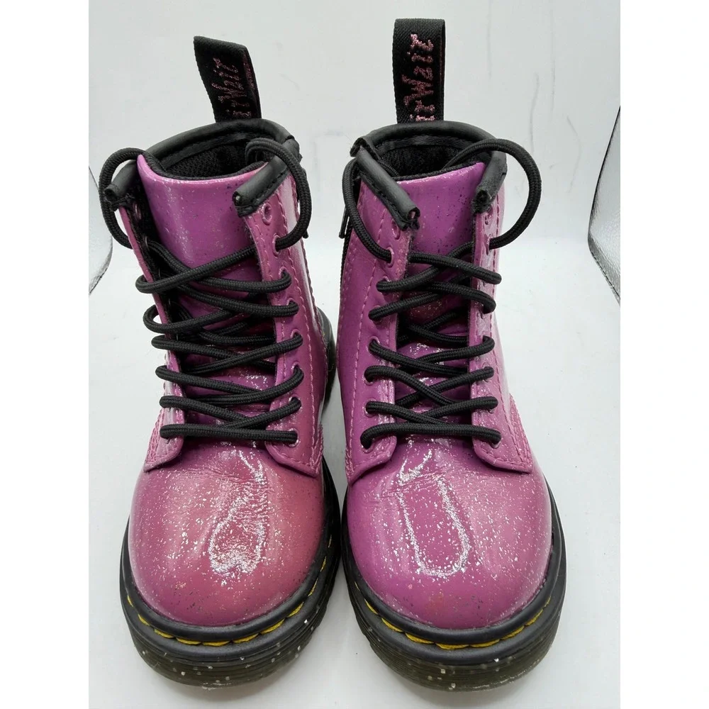Dr. Martens 1460 T Toddler Purple Cosmic Glitter Patent Leather Boots Size 7 US